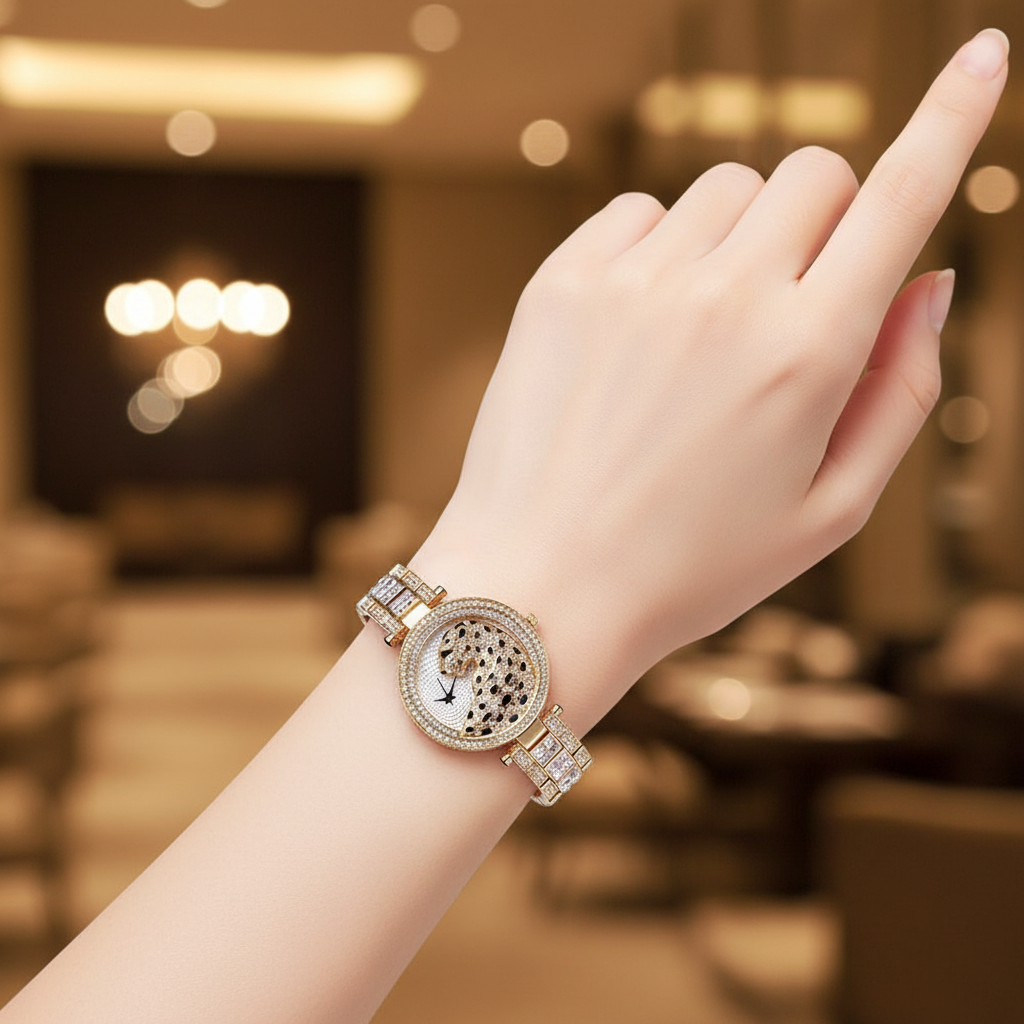 Bling Leopard Crystal Quartz Watch — lifestyle wrist shot
