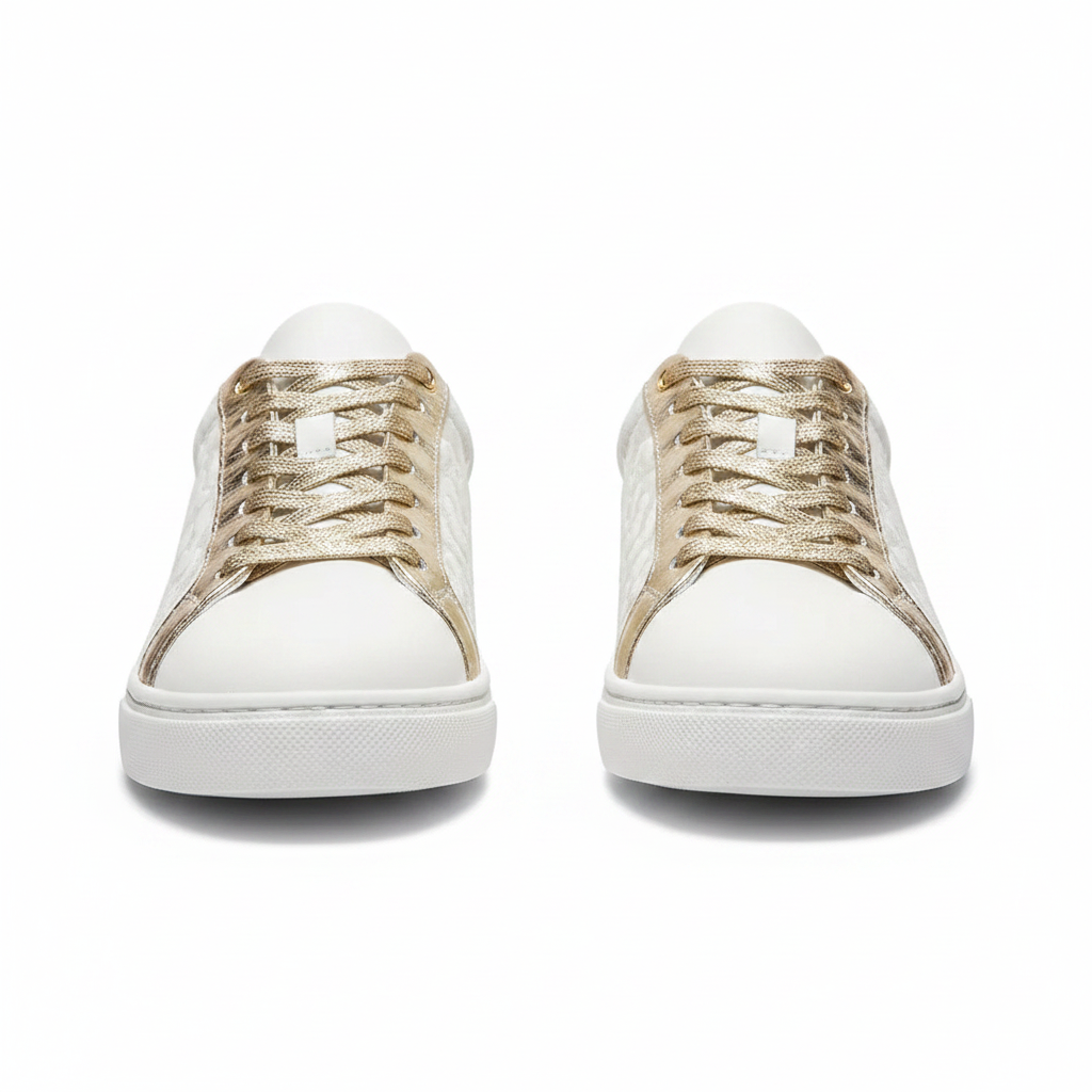 Leopard print white PU lace-up sneakers on clean white background - FireDrips