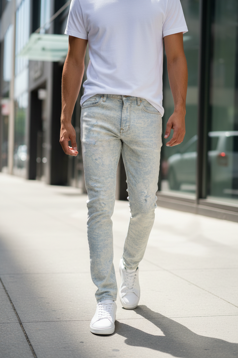 Embellish Cloud Wash Skinny Jean — urban lifestyle street shot