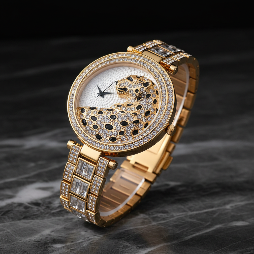 Bling Leopard Crystal Quartz Watch — V227-GSW Gold Silver White variant
