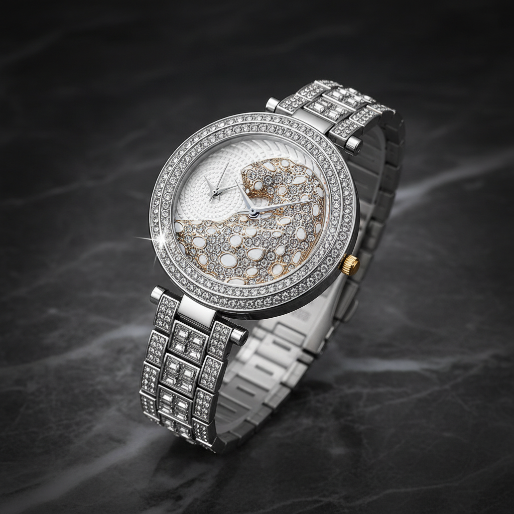 Bling Leopard Crystal Quartz Watch — V227-SS Full Silver variant