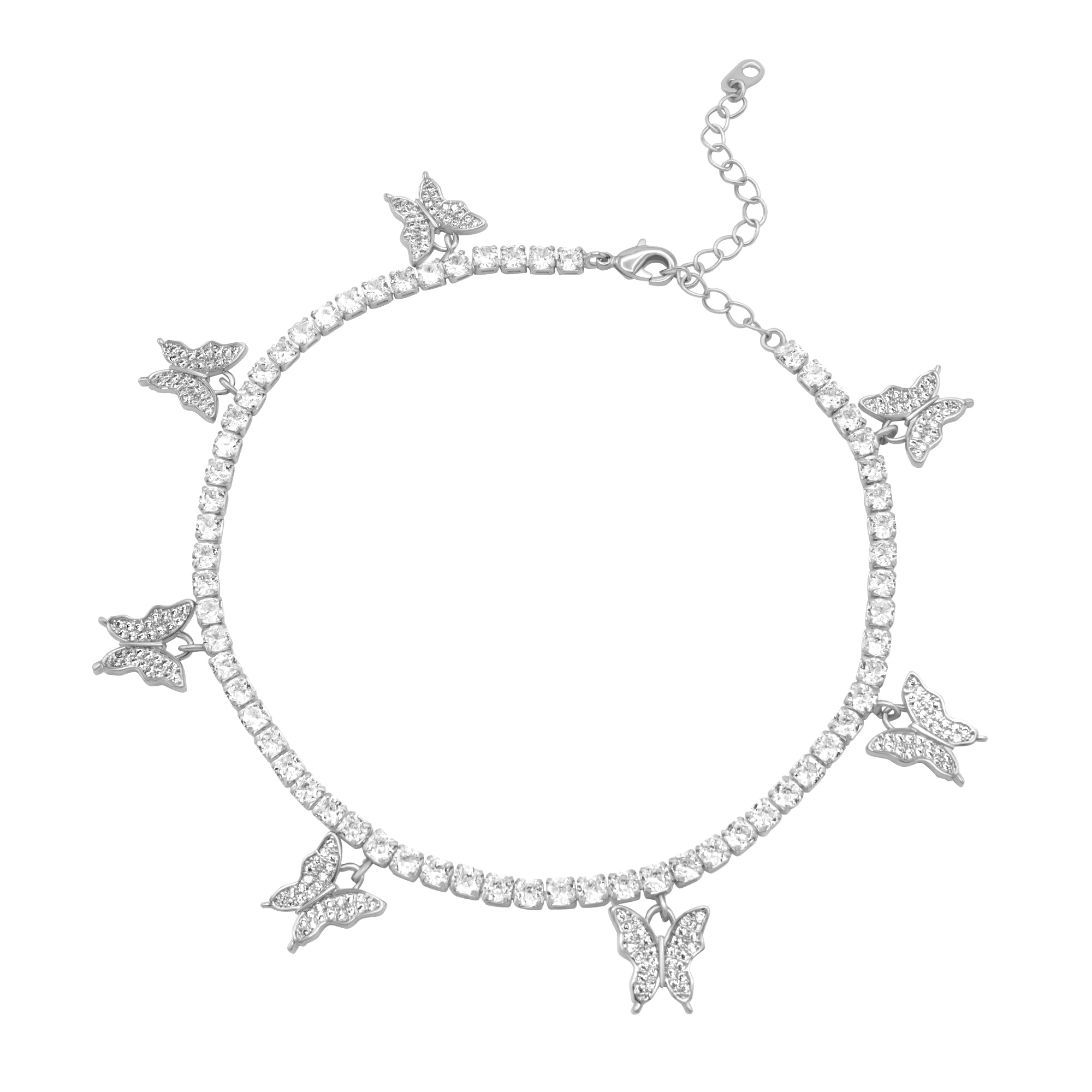 Butterfly Tennis Anklet — 14K Gold & Silver Plated 3mm Cubic Zirconia Women's Foot Bracelet 9"