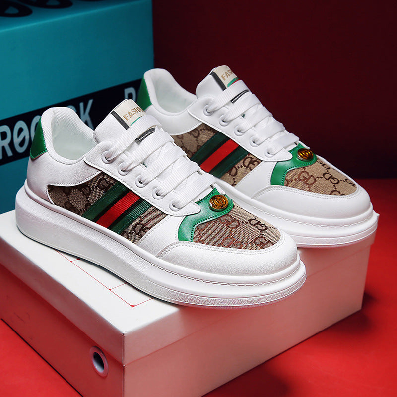 Men's McQueen-Style Canvas Sneakers — Breathable Summer Casual Low-Top Shoes, Apricot & White Green, Sizes 39–44