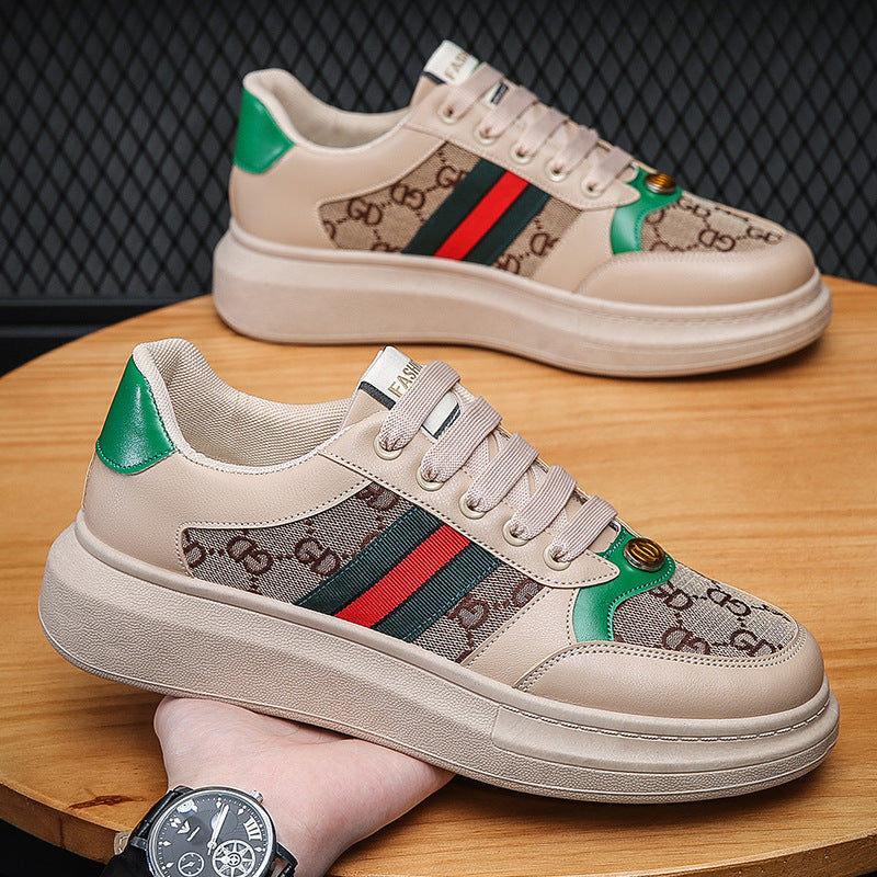 Men's McQueen-Style Canvas Sneakers — Breathable Summer Casual Low-Top Shoes, Apricot & White Green, Sizes 39–44