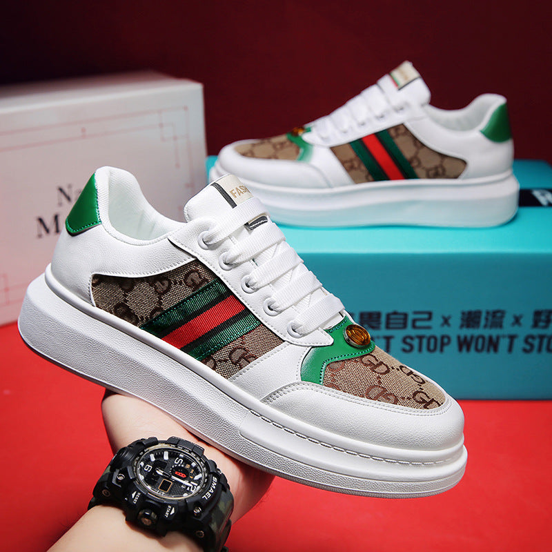 Men's McQueen-Style Canvas Sneakers — Breathable Summer Casual Low-Top Shoes, Apricot & White Green, Sizes 39–44