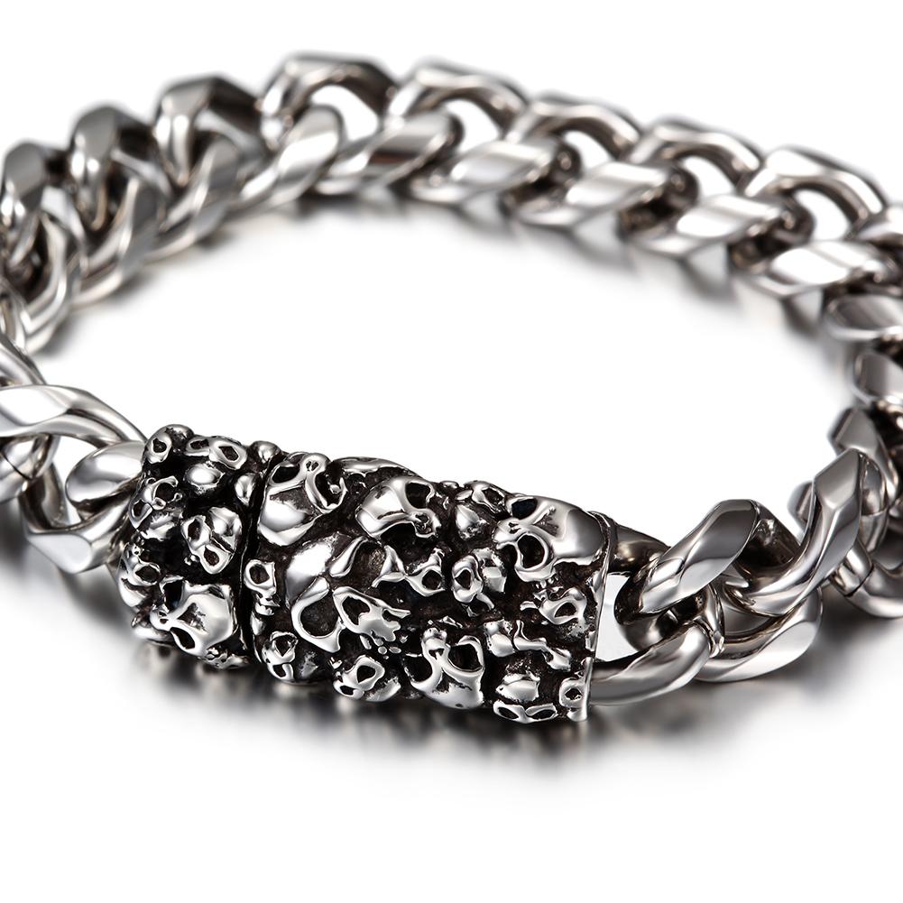 Heavy Skull Cuban Link Chain Bracelet in Stainless Steel
