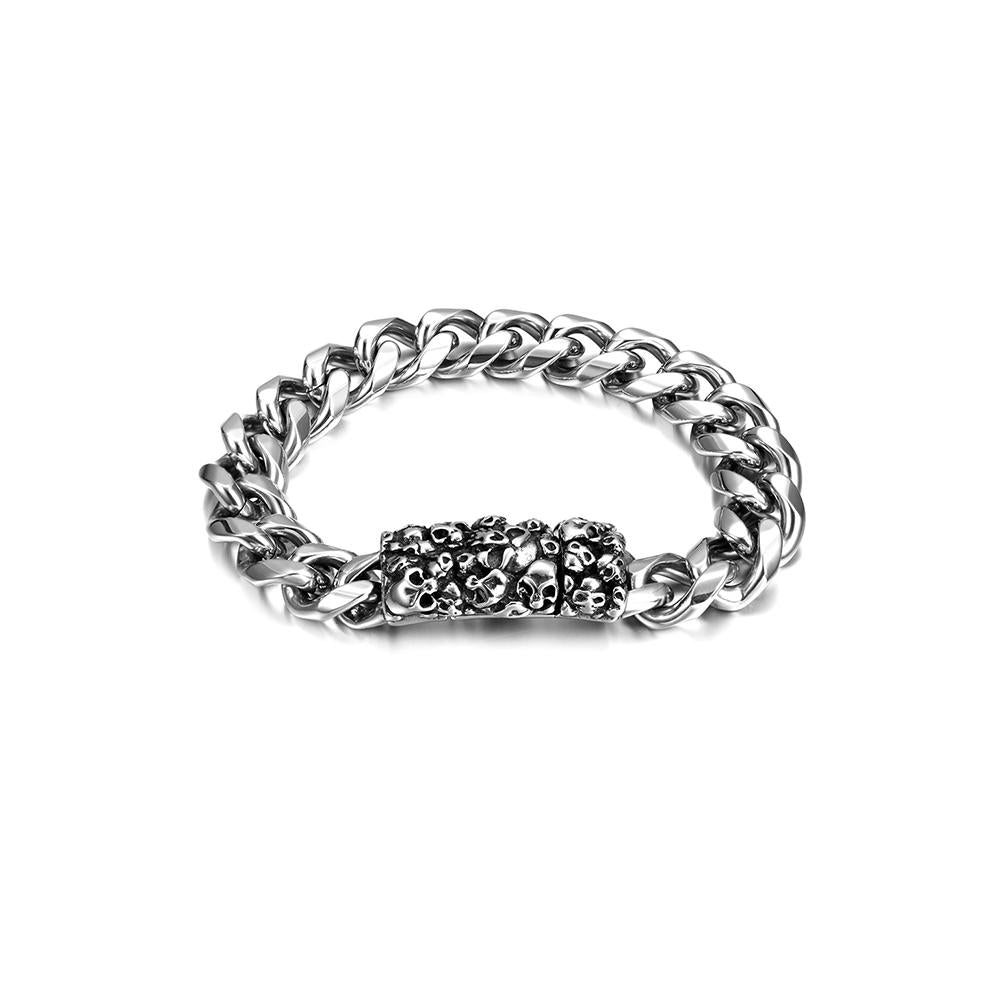 Heavy Skull Cuban Link Chain Bracelet in Stainless Steel