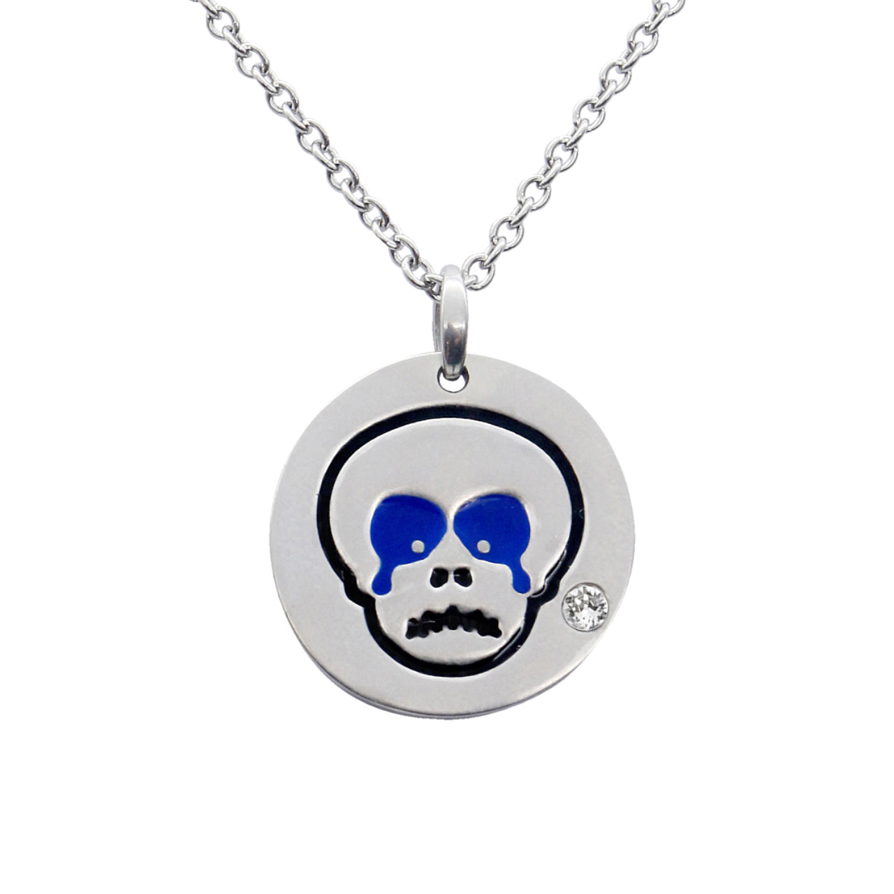 Skull Emoji Necklace — Swarovski Crystal Pendant, Bold Gothic Chain, Unisex