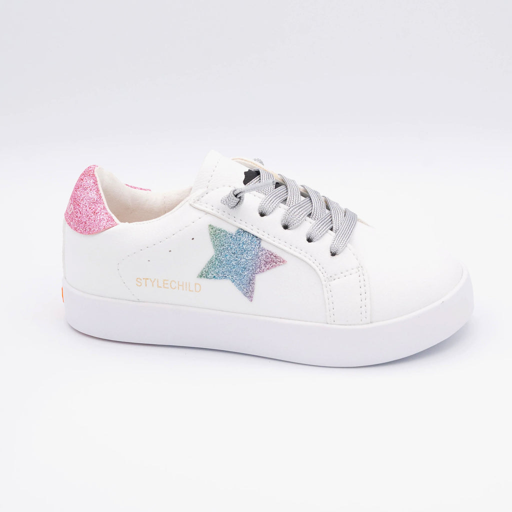 Jaymes Pastel Rainbow Sneakers — Kids & Youth Zipper Sneakers with Rainbow Star Patches, Toddler to Size 37