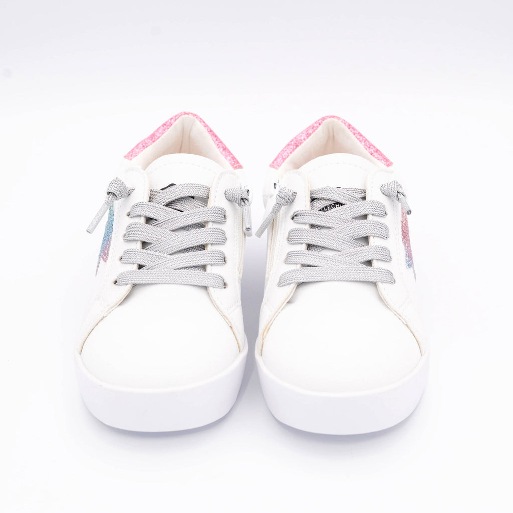 Jaymes Pastel Rainbow Sneakers — Kids & Youth Zipper Sneakers with Rainbow Star Patches, Toddler to Size 37