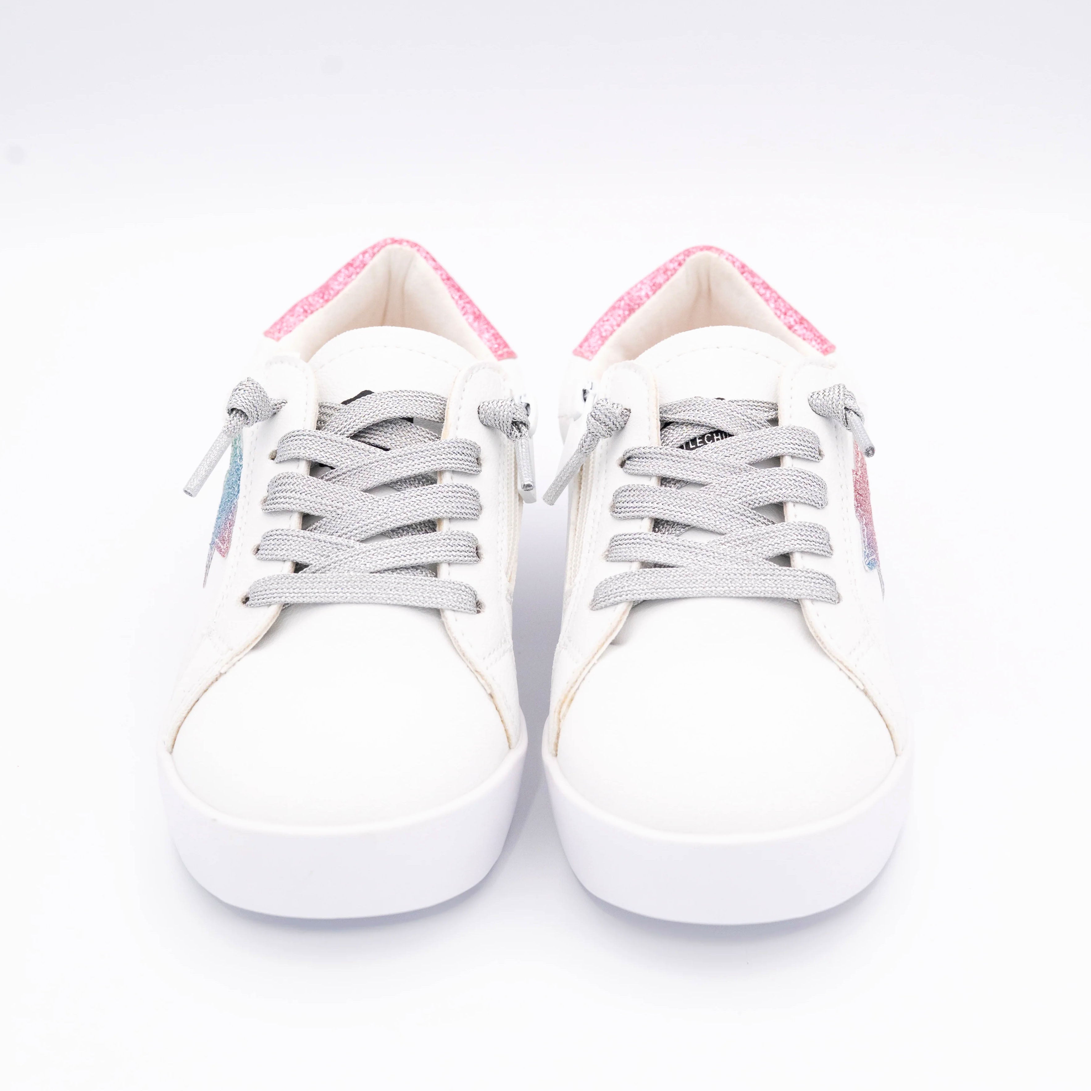 Jaymes Pastel Rainbow Sneakers — Kids & Youth Zipper Sneakers with Rainbow Star Patches, Toddler to Size 37