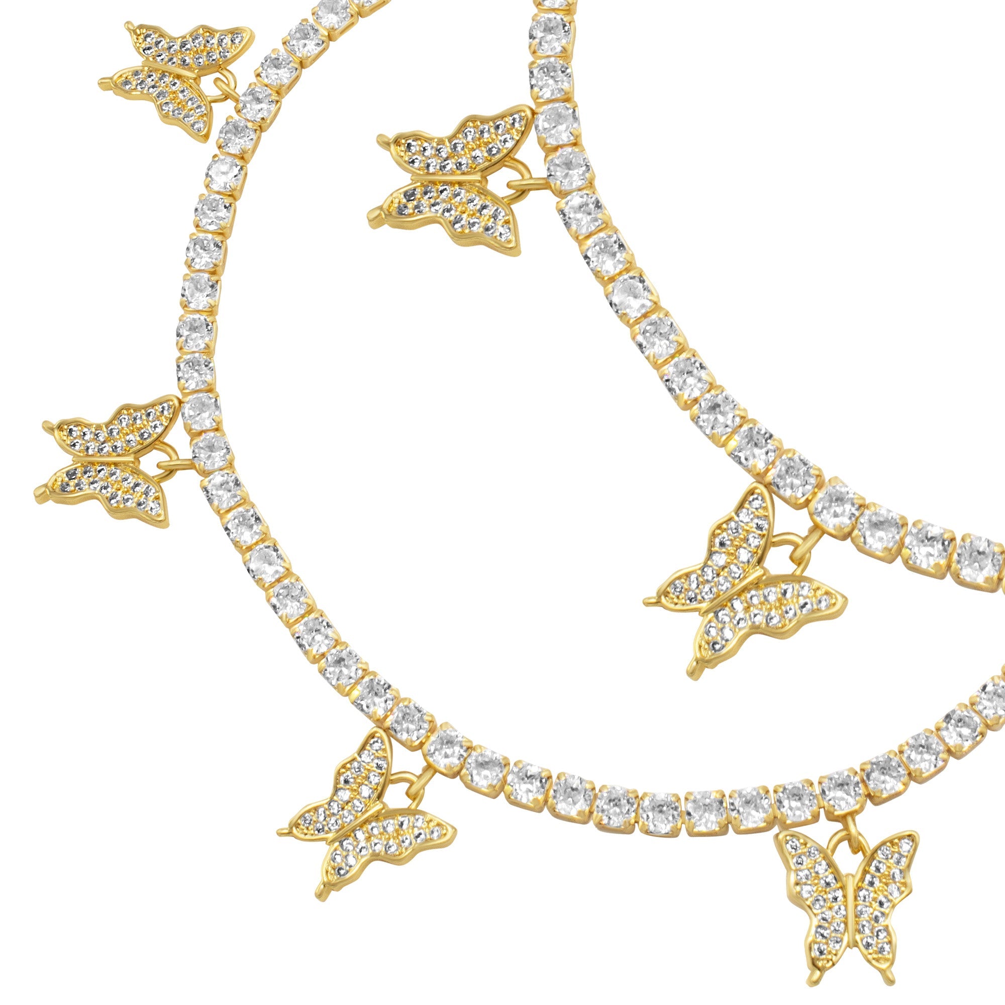 Butterfly Tennis Anklet — 14K Gold & Silver Plated 3mm Cubic Zirconia Women's Foot Bracelet 9"