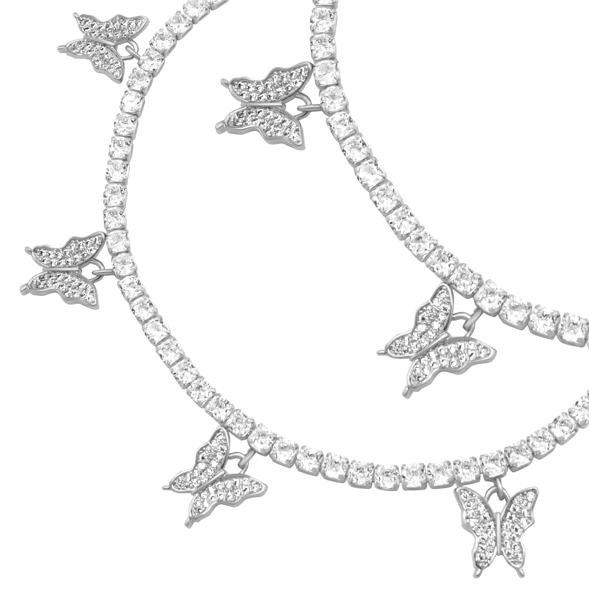 Butterfly Tennis Anklet — 14K Gold & Silver Plated 3mm Cubic Zirconia Women's Foot Bracelet 9"