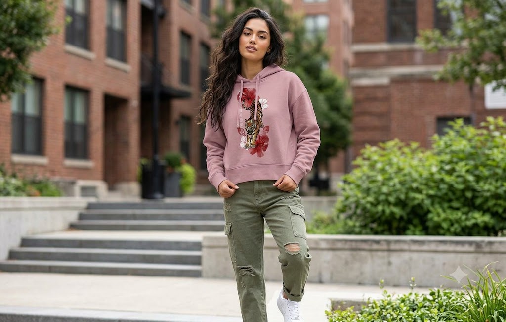 Tiger Cherry Cropped Fleece Hoodie | Streetwear Aesthetic