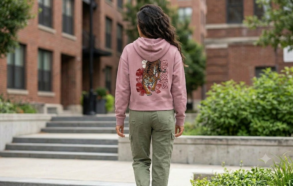 Tiger Cherry Cropped Fleece Hoodie | Streetwear Aesthetic