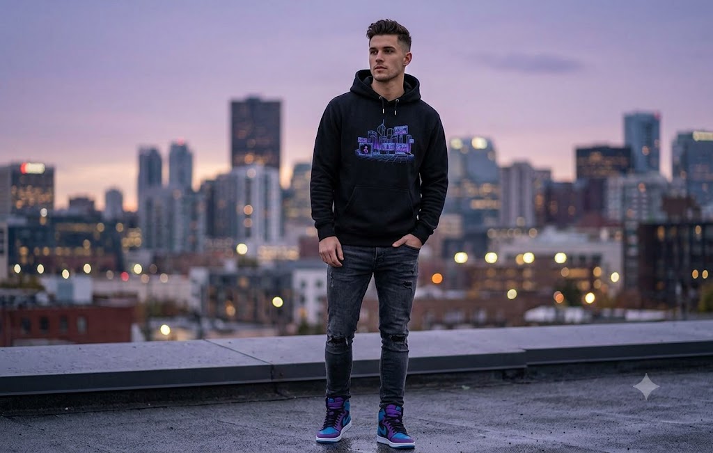 Wireframe City Heavyweight Cross-Grain Hoodie – 13.5 oz. Premium Fleece