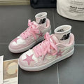 Women's Y2K Pink Flat Sneakers — Retro Low-Top Street Style Shoes, Pink & White, Sizes 35–44