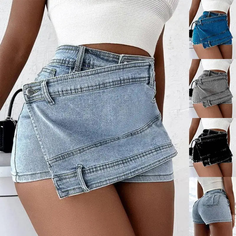 Y2K Street Vintage Asymmetrical Denim Skorts Skirt