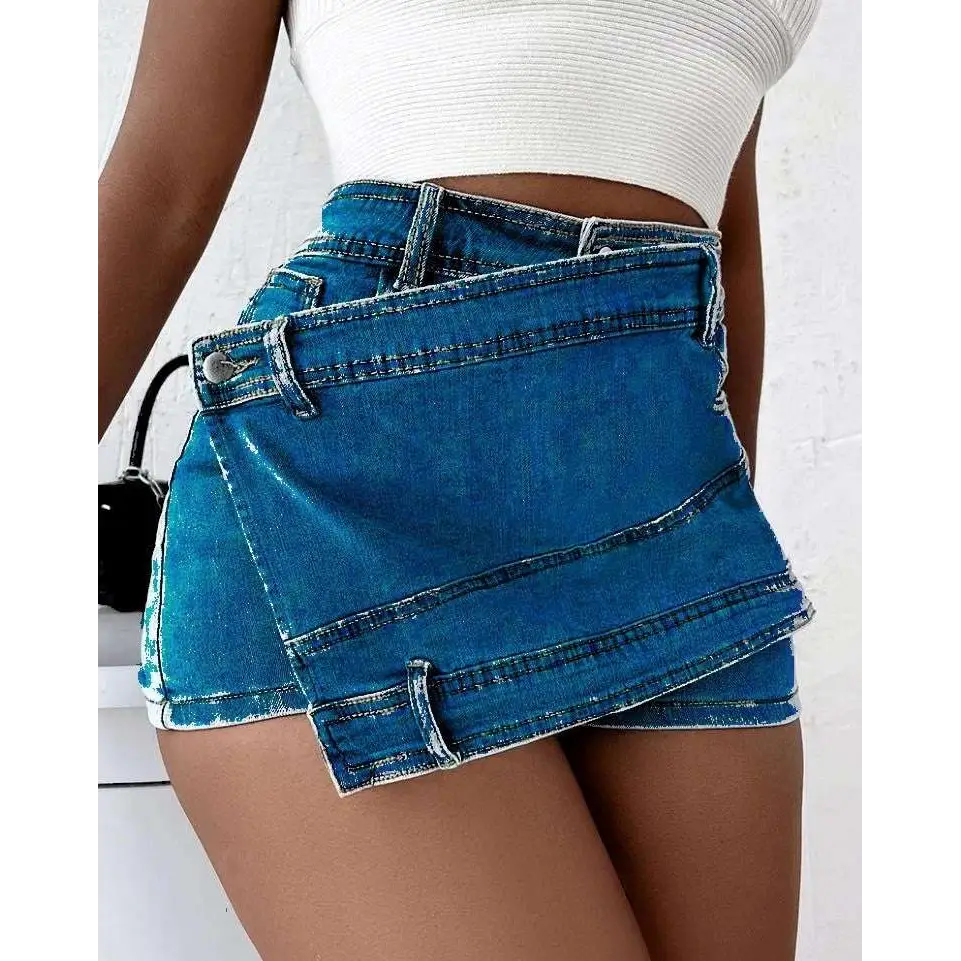 Y2K Street Vintage Asymmetrical Denim Skorts Skirt